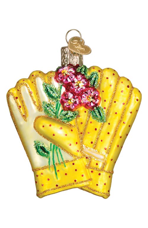 Old World Christmas Gardening Gloves Glass Ornament In Yellow/pink/green