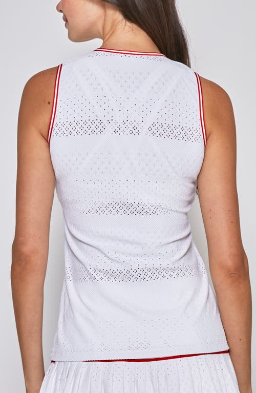 L'etoile Sport Zip Front Top In White/red Trim With Yellow Zip