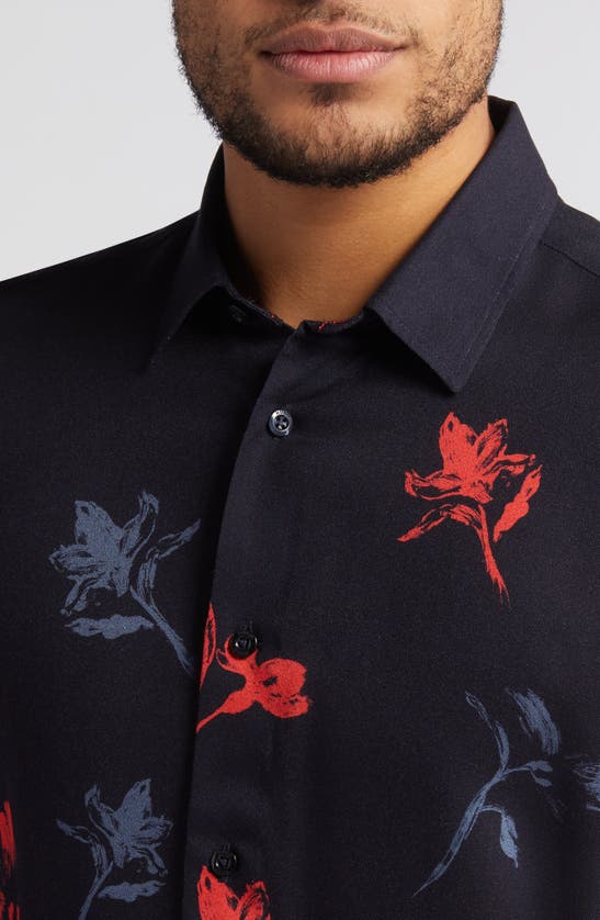 Shop Hugo Emero Straight Fit Floral Button-up Shirt In Dark Blue