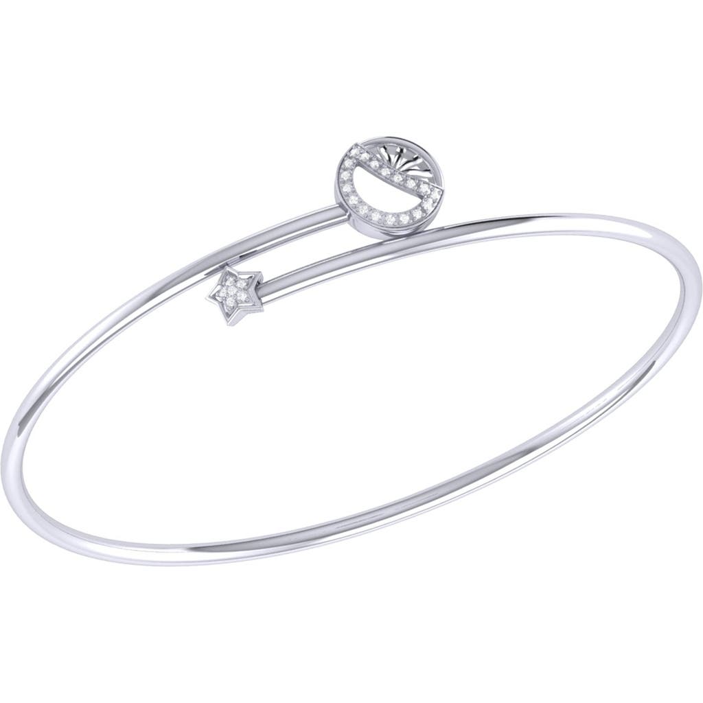 Luvmyjewelry Half Moon Star Sterling Silver Diamond Adjustable Bangle In Silver