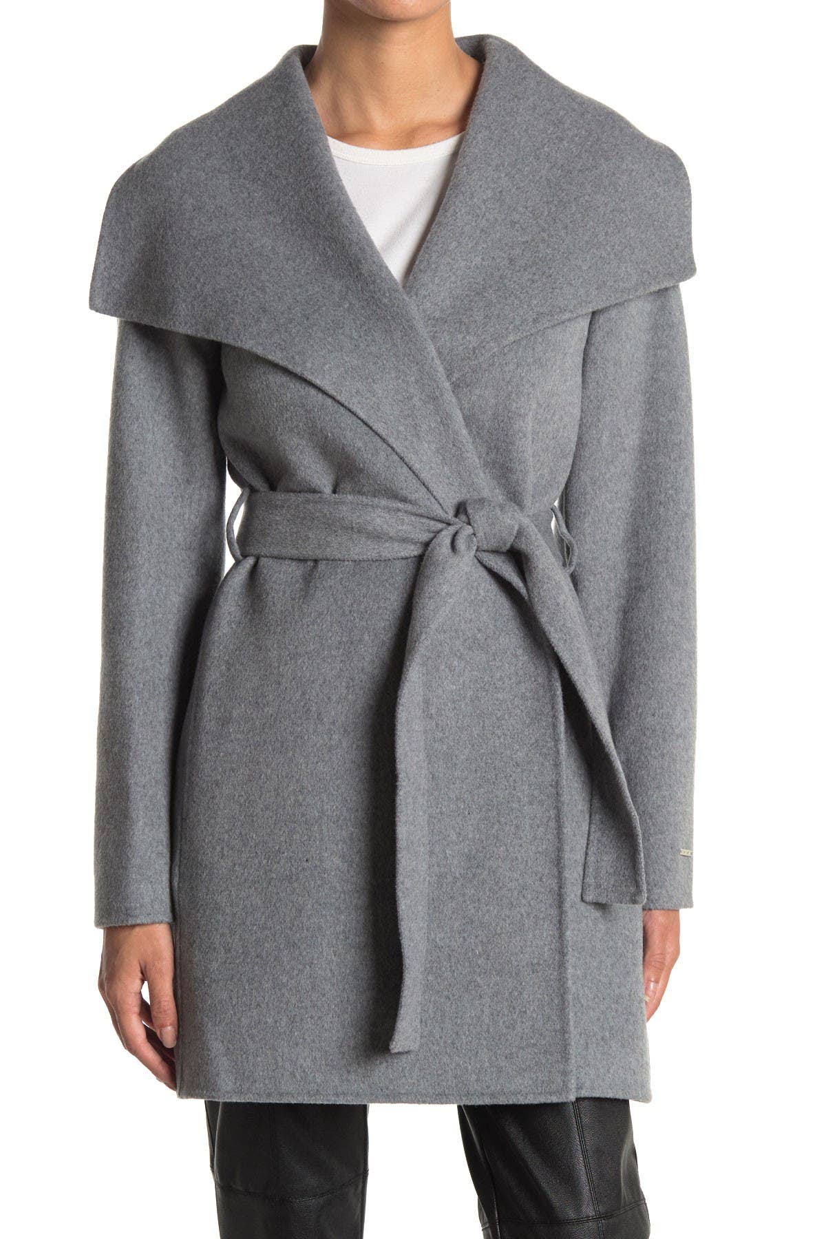 Tahari | Ella Wing Collar Tie Waist Wool Blend Coat | Nordstrom Rack