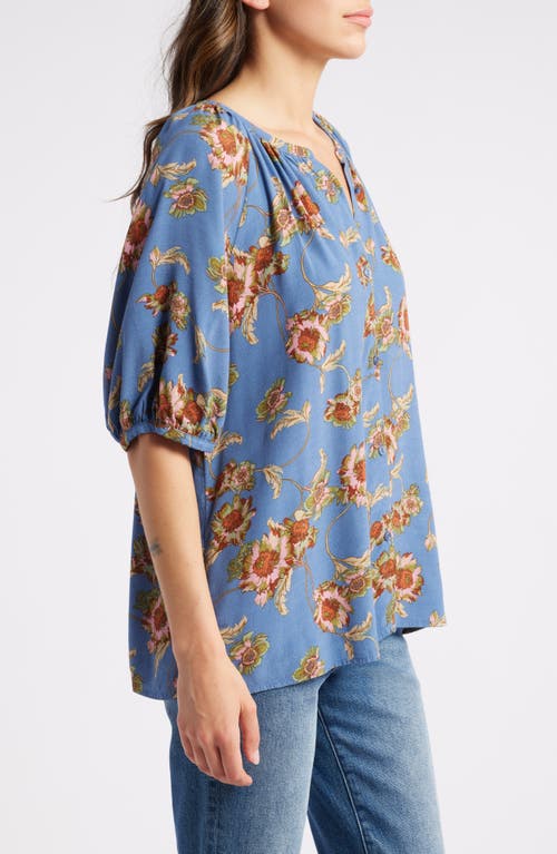 Shop Treasure & Bond Gathered Flowy Top In Blue/pink Wander Floral