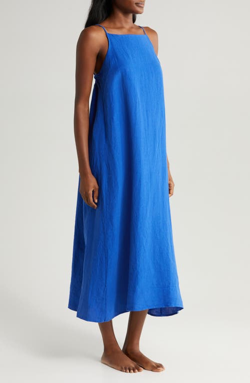 Shop Desmond & Dempsey Print Square Neck Nightgown In Plain Linen Lazuli