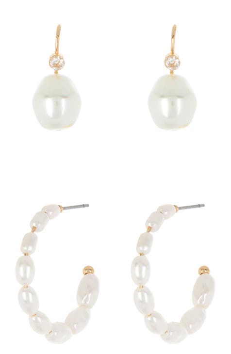 Imitation Pearl 2-Pack Assorted Earrings