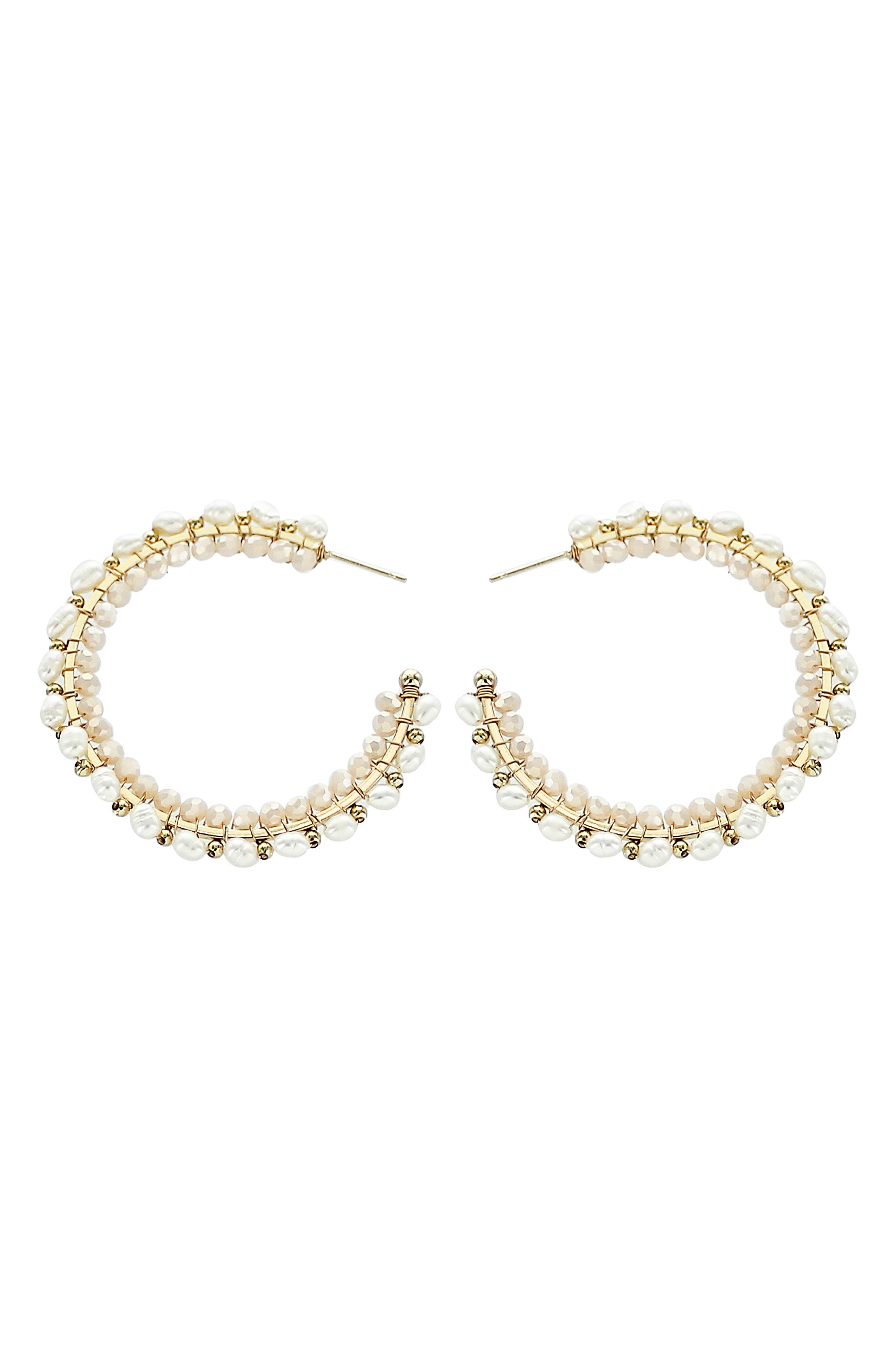 Panacea Faux Pearl & Crystal Beaded Hoop Earrings In Open White