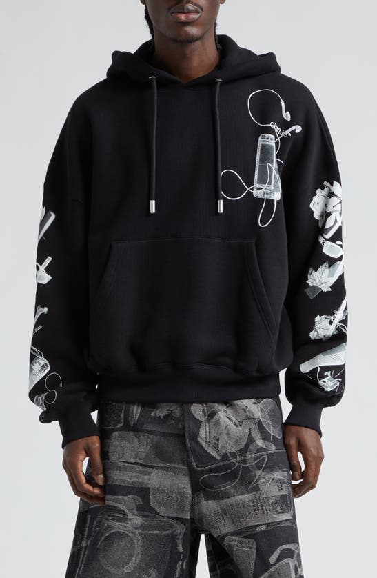 Off-white Scan Arrow Cotton Graphic Hoodie In Black Grey