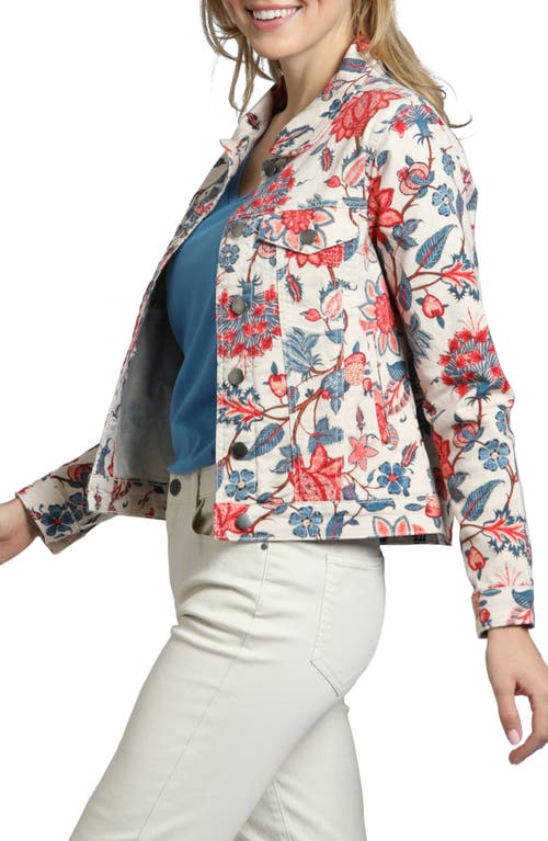 Shop Apny Floral Print Denim Jacket In Natural Multi