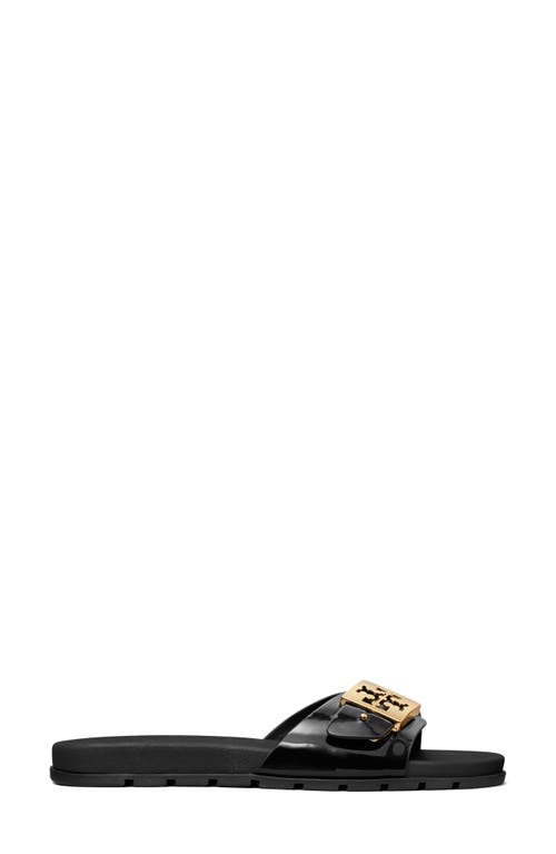 Tory Burch Patent Synthetic Leather Buckle Slide In Black