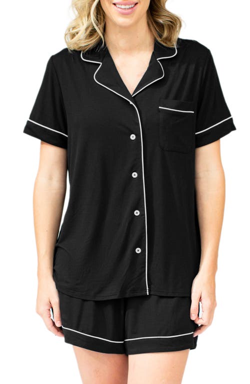 Clea Classic Short Sleeve Maternity/Nursing/Postpartum Pajamas in Black