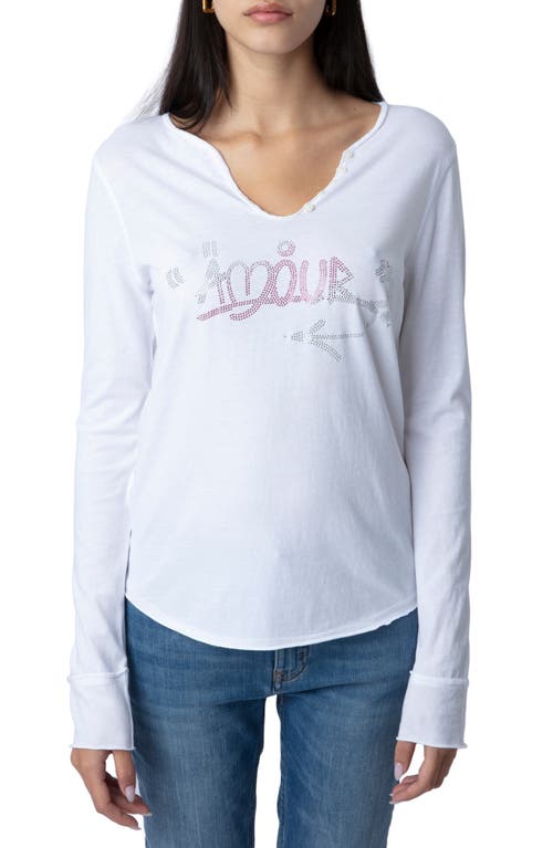 Zadig & Voltaire Tunisien Embellished Amour Long Sleeve T-Shirt in Blanc