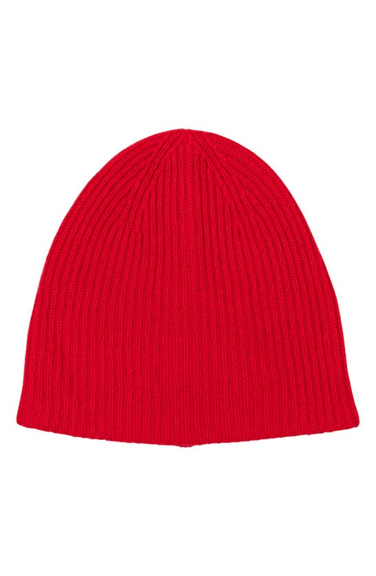 Amicale Cashmere Double Layer Rib Knit Hat In Red