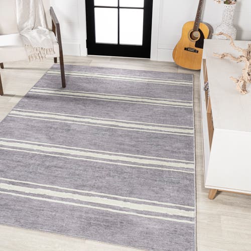 Shop Jonathan Y Bande Distressed Ticking Stripe Machine-washable Area Rug In Lavender/ivory