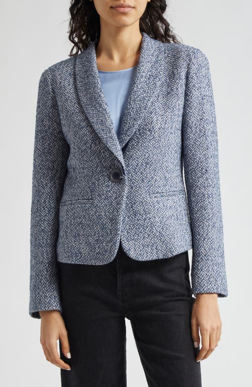 Shop Emporio Armani Metallic Chevron Tweed Jacket In Solid Light Blue