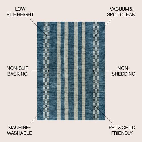 Jonathan Y Vichy Geometric Striped Machine-washable Area Rug In Blue/cream