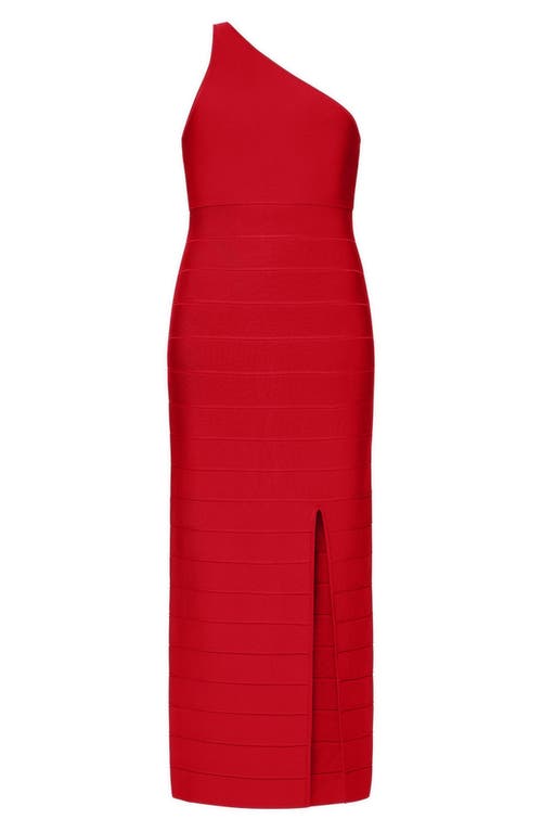 Herve Leger One Shoulder Bandage Gown In Lipstick Red