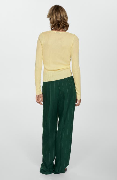 Shop Mango Fine Rib Crewneck Sweater In Pastel Yellow