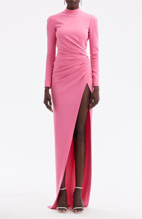 Shop Oscar De La Renta High Slit Long Sleeve Cady Gown In Azalea