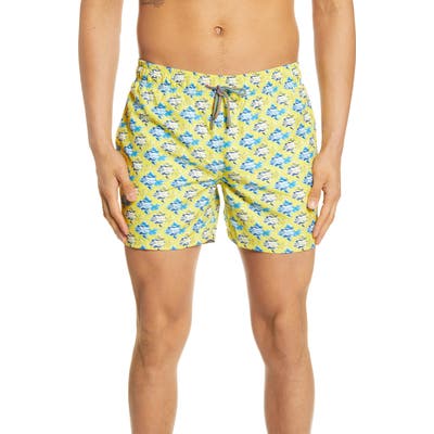 Bugatchi Print Swim Trunks, Yellow