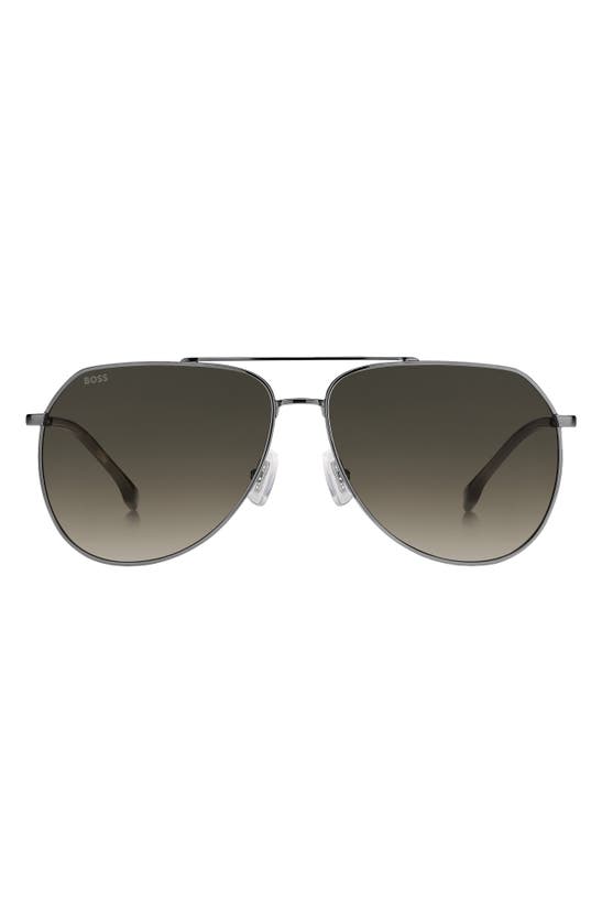 Shop Hugo Boss 61mm Aviator Sunglasses In Dark Ruthenium