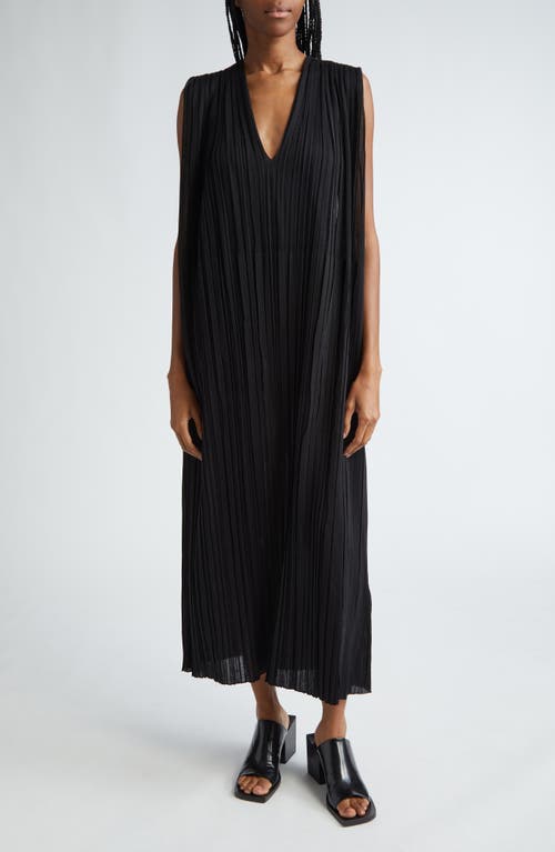 Jil Sander Plunge Neck Sheer Silk Plissé Maxi Dress 001 Black at Nordstrom, Us