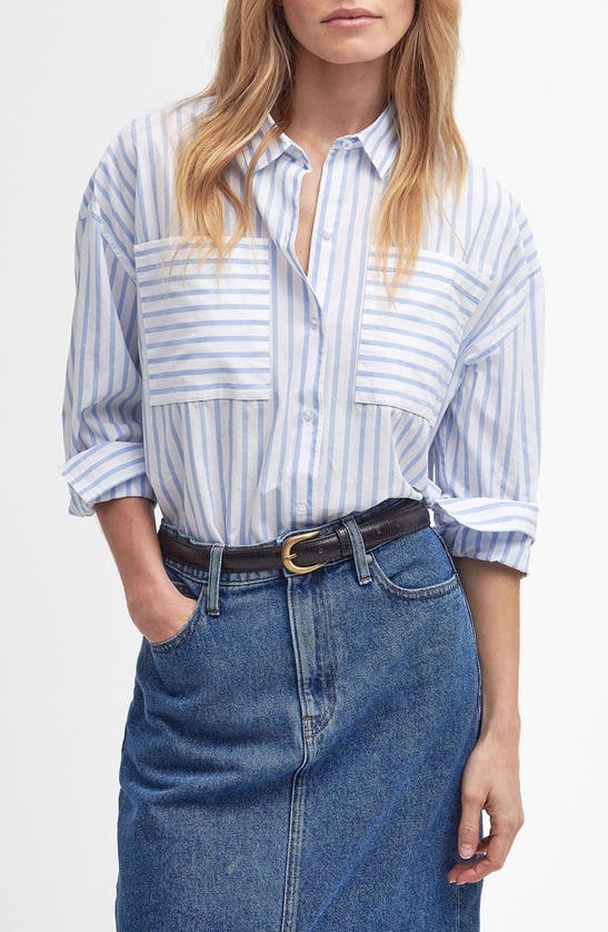 Shop Barbour Nicola Stripe Cotton Button-up Tunic In White/ Blue Stripe