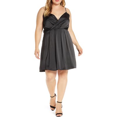 Plus Size Gibson X Hot Summer Nights Natalie Satin Faux Wrap Dress, Black (Plus Size) (Nordstrom Exclusive)