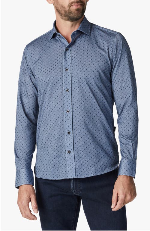 34 Heritage Leaf Pattern Jersey Button-Up Shirt Indigo Melange at Nordstrom,