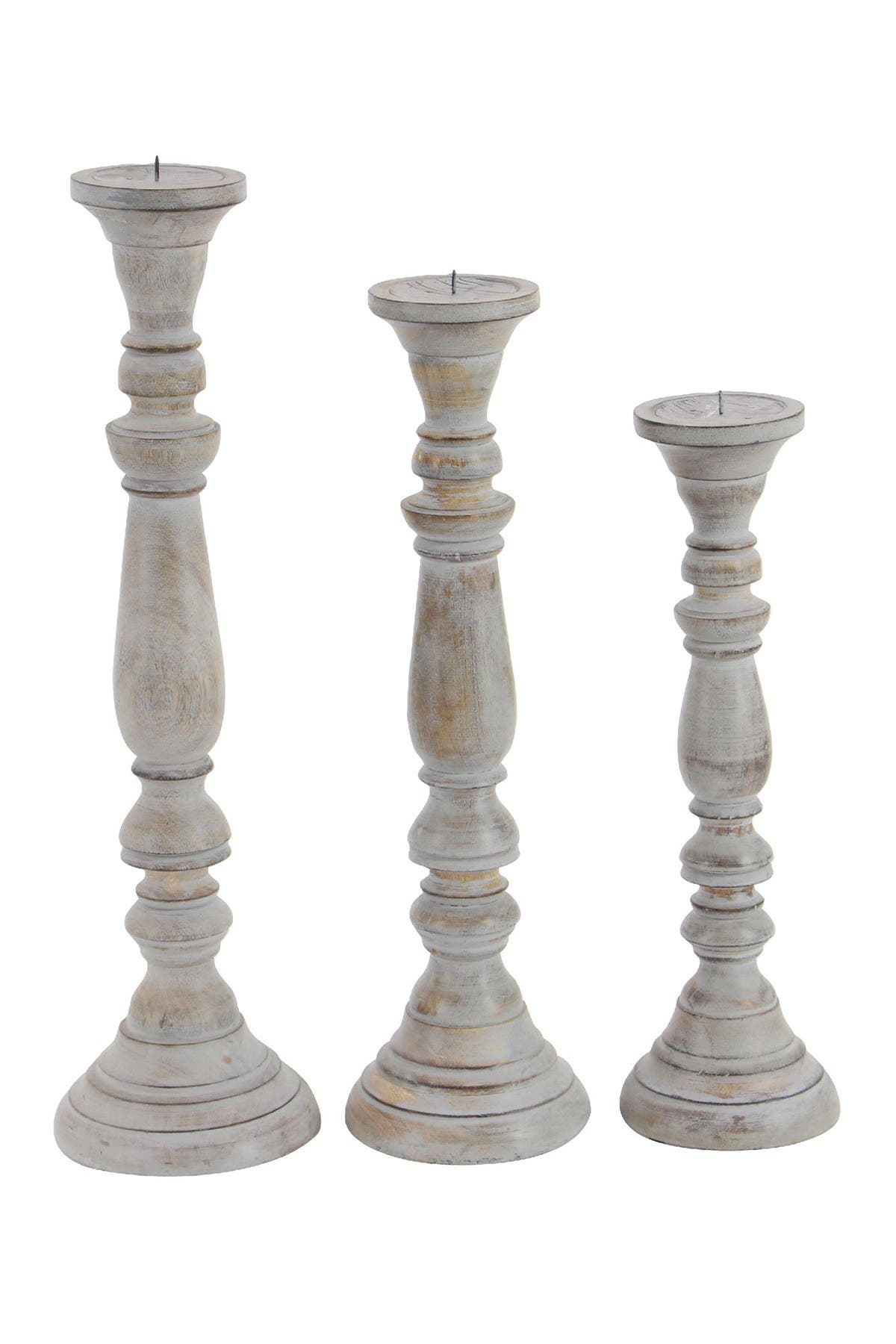 Willow Row Walnut Traditional Wooden Pillar Candle Holders Set Of 3 Nordstrom Rack