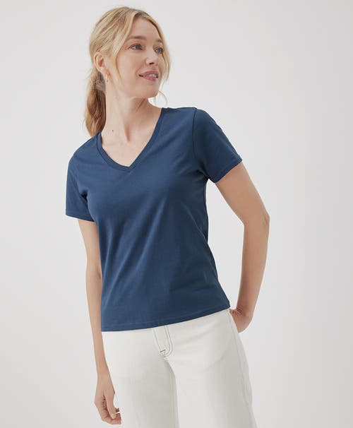 Pact Organic Cotton Softspun V-neck Tee In French Navy