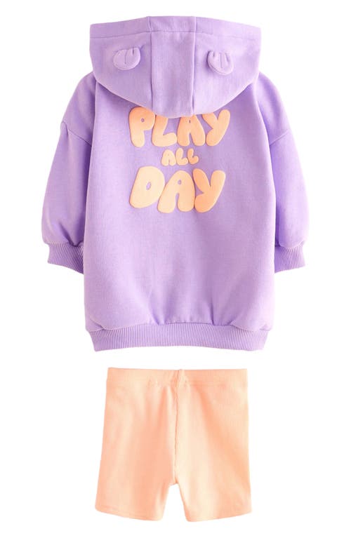 Shop Next Kids' Zip Hoodie, Top & Bike Shorts Set In Neon Orange Purple