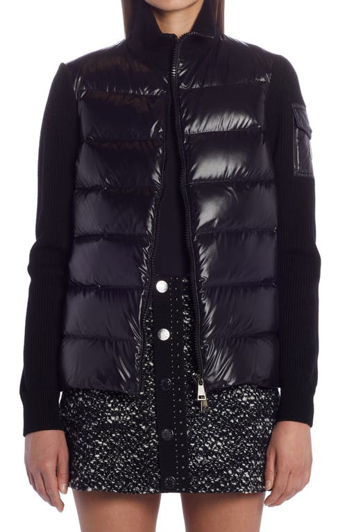 Moncler Quilted Down & Wool Short Cardigan Black at Nordstrom,