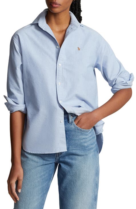Buy Polo Ralph Lauren Women Blue Knit Cotton Oxford Shirt Online
