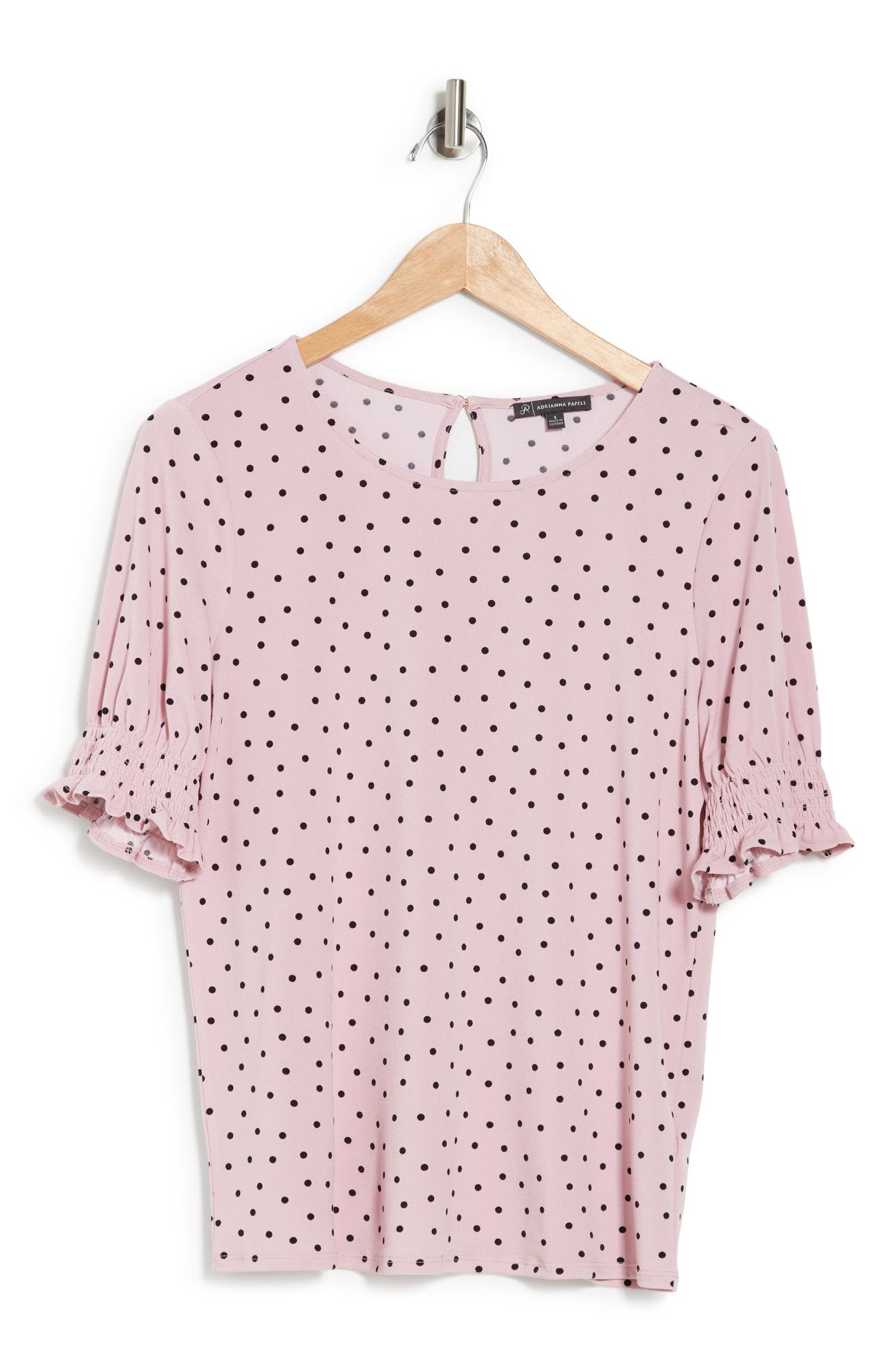 Adrianna Papell Polka Dot Puff Sleeve Moss Crepe Top In Blshbscdot
