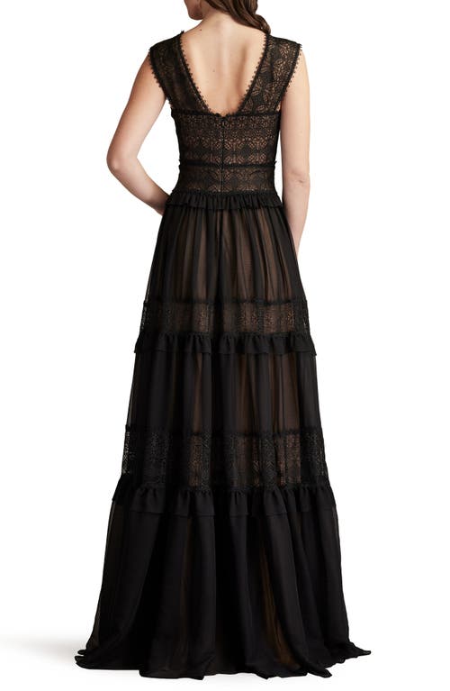 Shop Tadashi Shoji Sleeveless Tiered Lace & Tulle Gown In Black