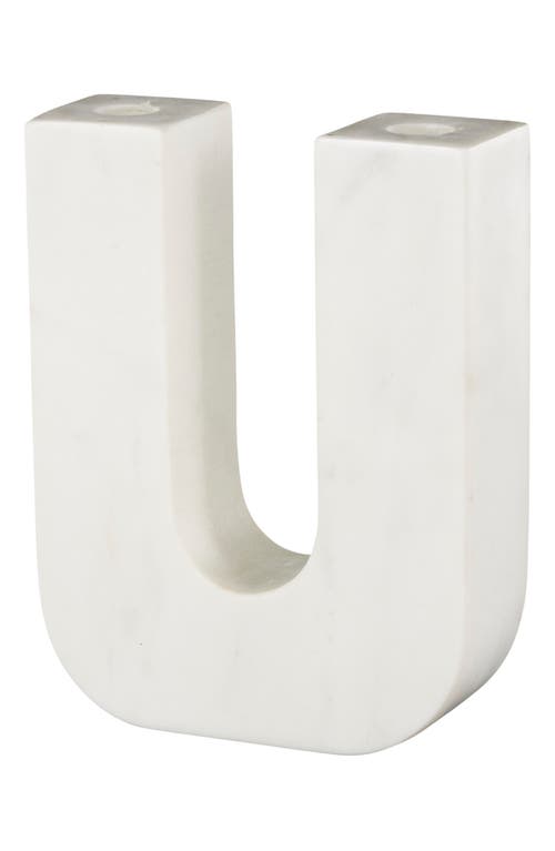 Vivian Lune Home Two Taper Marble Candleholder In White