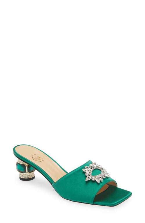 Aurum Embellished Slide Sandal in Emerald Green