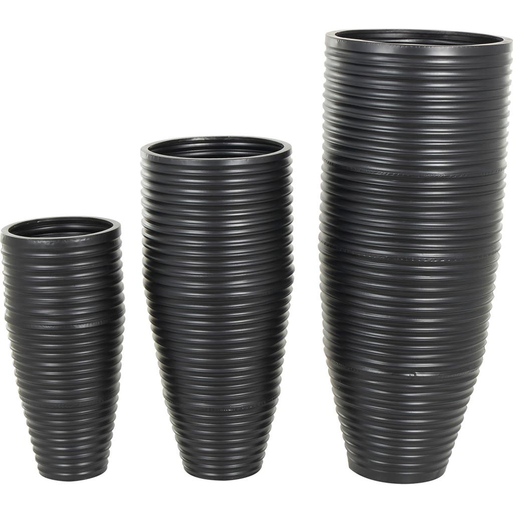 Vivian Lune Home Set Of 3 Metal Vases In Black