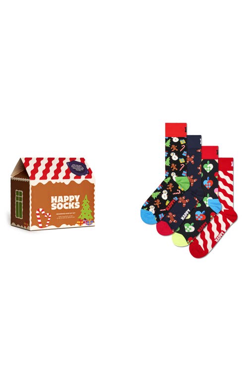Assorted 4-Pack Gingerbread House Crew Socks Gift Set in Red
