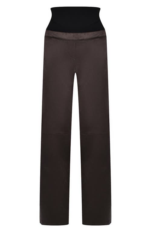 Pietro Brunelli Straight Leg Faux Leather Maternity Pants In Dark Brown
