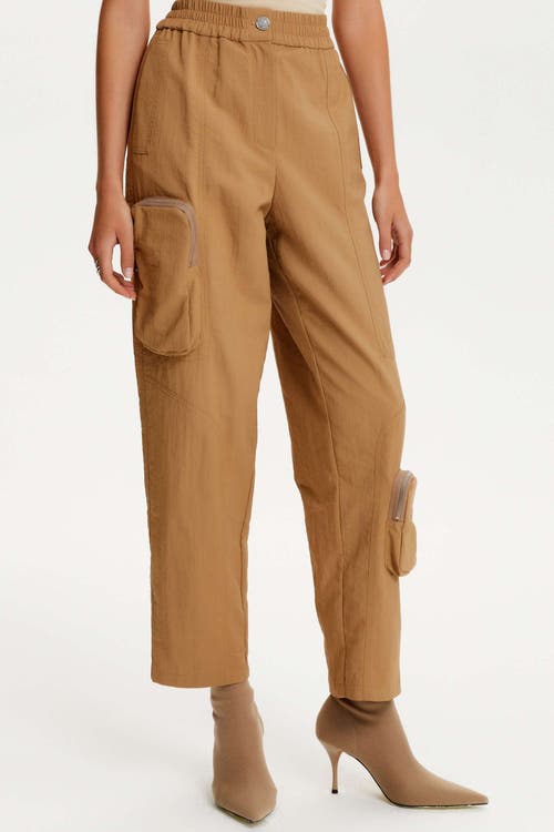 Nocturne High Waist Boyfriend Pants With Cargo Pockets in Camel at Nordstrom
