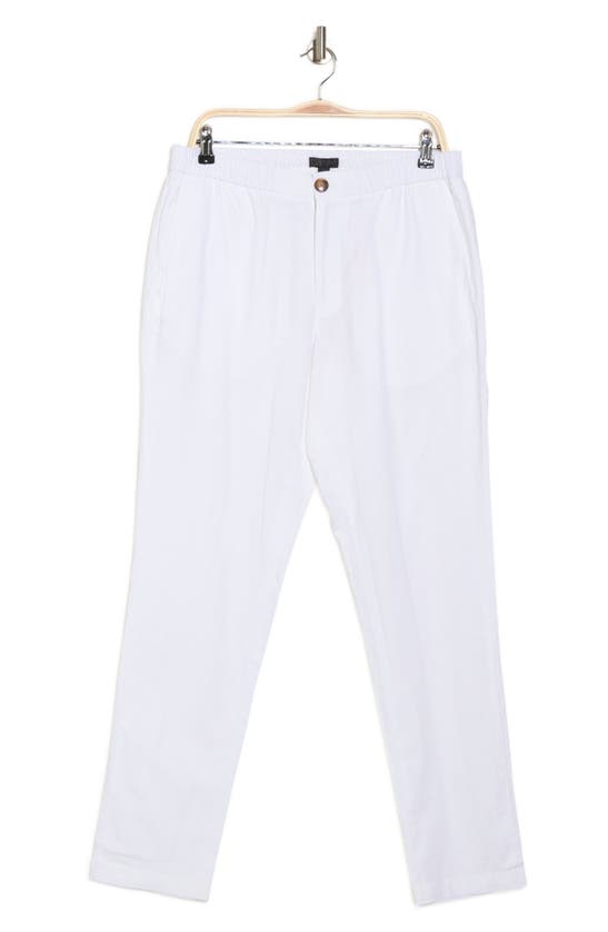14th & Union Elastic Waist Linen Blend Trim Fit Pants In White