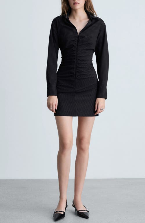 Mango Zip Front Long Sleeve Minidress In Dark Navy