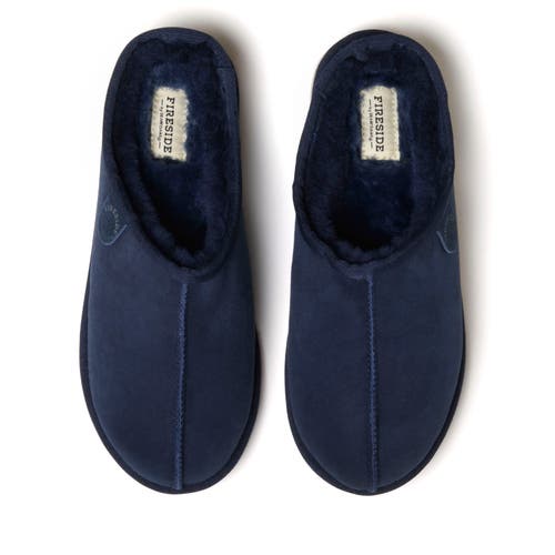 Shop Dearfoams Fireside Grafton Genuine Shearling Clog Slipper In Navy