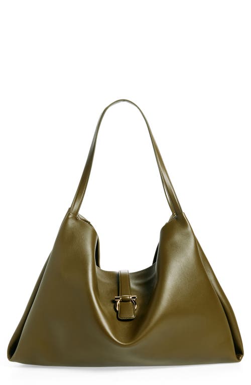 Shop Ferragamo Large Lily Leather Tote In New Olive