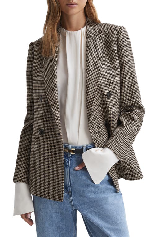 Reiss Ella Houndstooth Check Wool Blend Jacket In Gray
