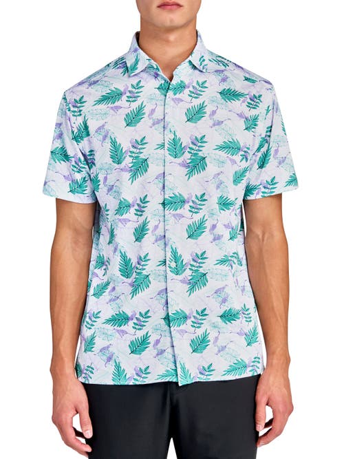CONSTRUCT CONSTRUCT CHEETAH LEAF PRINT PERFORMANCE BUTTON-DOWN SHIRT 
