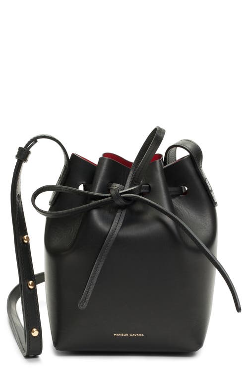 Shop Mansur Gavriel Mini Mini Leather Bucket Bag In Black/flamma