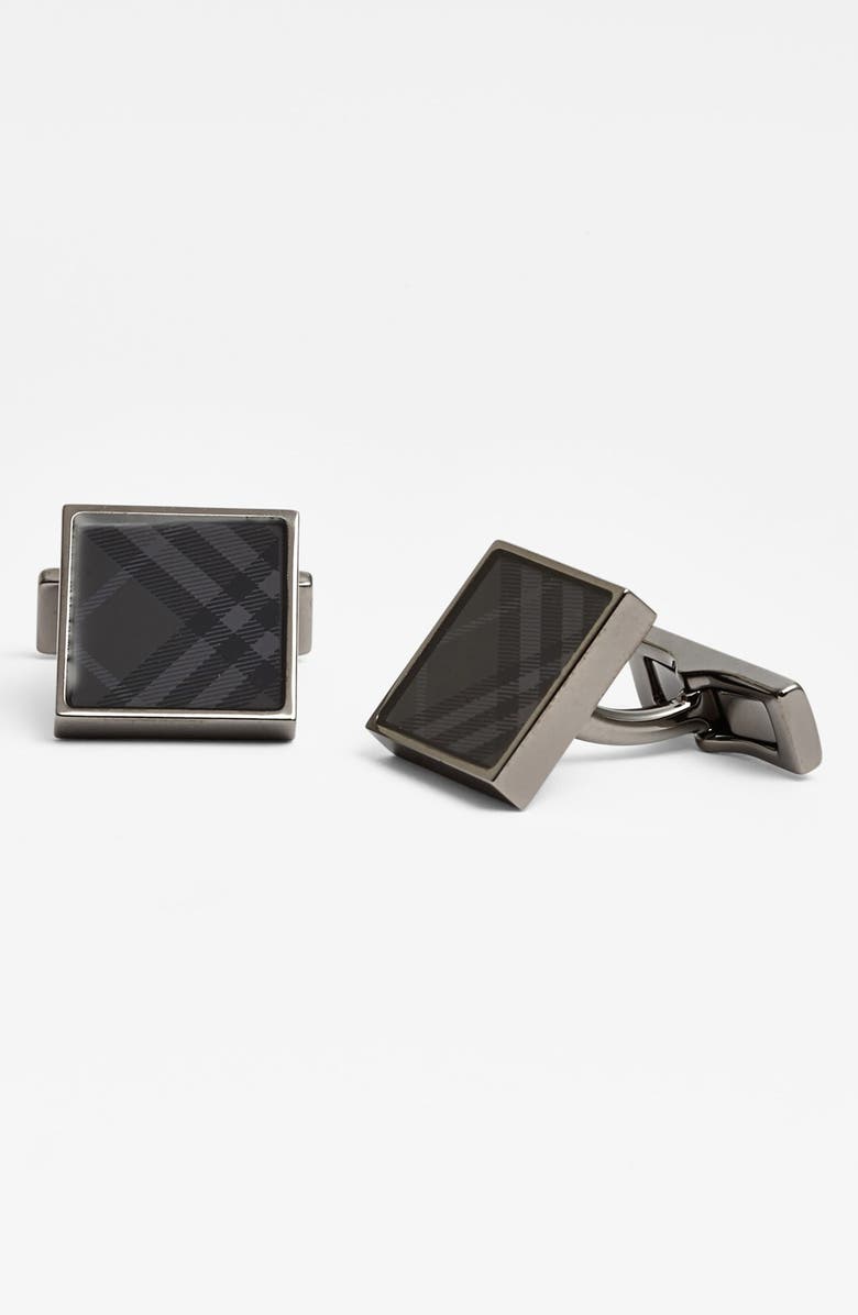 BURBERRY Square Check Cuff Links, Main, color, CHARCOAL CHECK