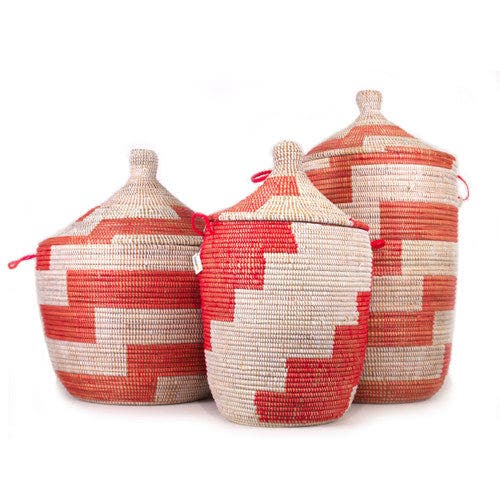 Mbare Dou Lid Storage Basket Stripe Red Low Storage In Red Stripe
