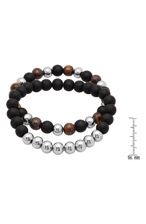 Shop Hmy Jewelry Set Of 2 Stretch Beaded Bracelet In Silver/brown/black